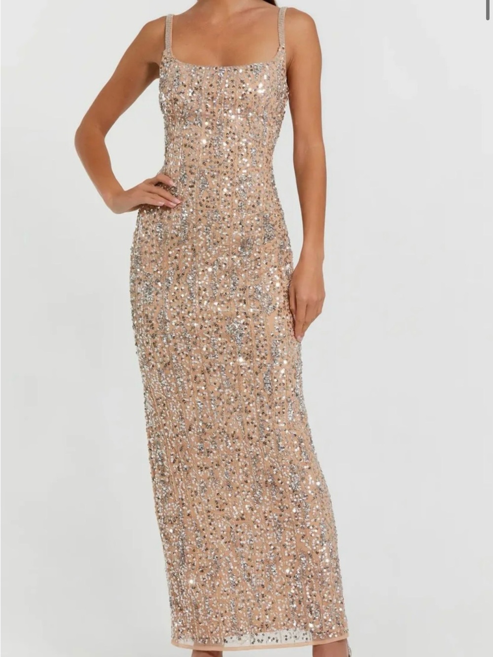 Mac Duggal Nude Sequin Strap Maxi Dress